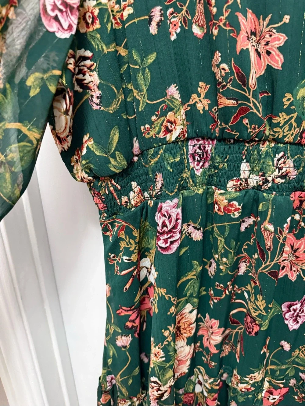 Maurices Womens 3X Green Pink Floral V-Neck Long Sleeve Ruffle Dress (G-8)